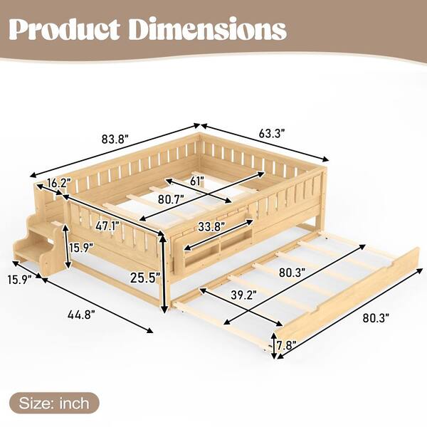 Nestfair Light Natural Wood Frame Queen Size Platform Bed with