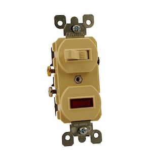 15 Amp Commercial Grade Combination Single Pole Toggle Switch and Neon Pilot Light, Ivory