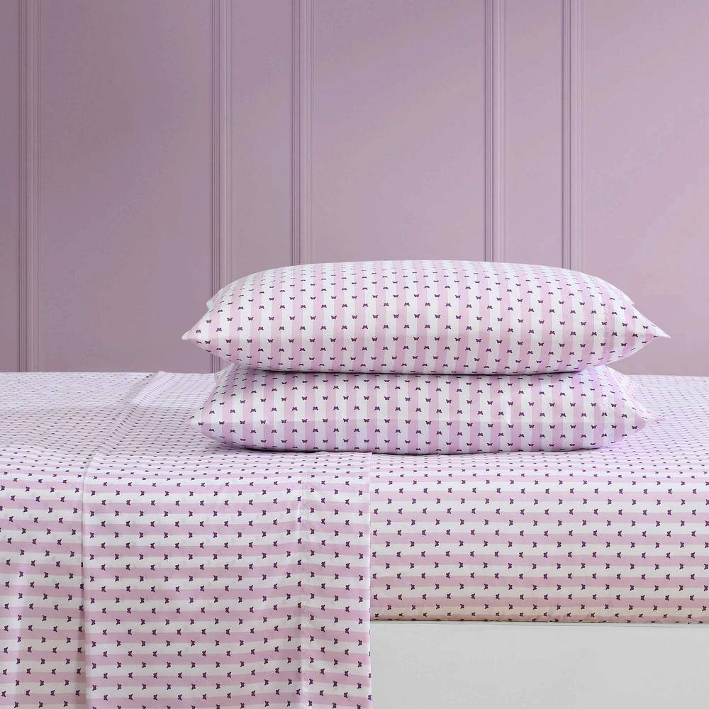 Butterfly Stripe Purple Full Microfiber Sheet Set