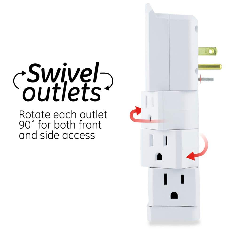 White 6-Outlet Swivel Wall Tap Surge Protector with USB Ports