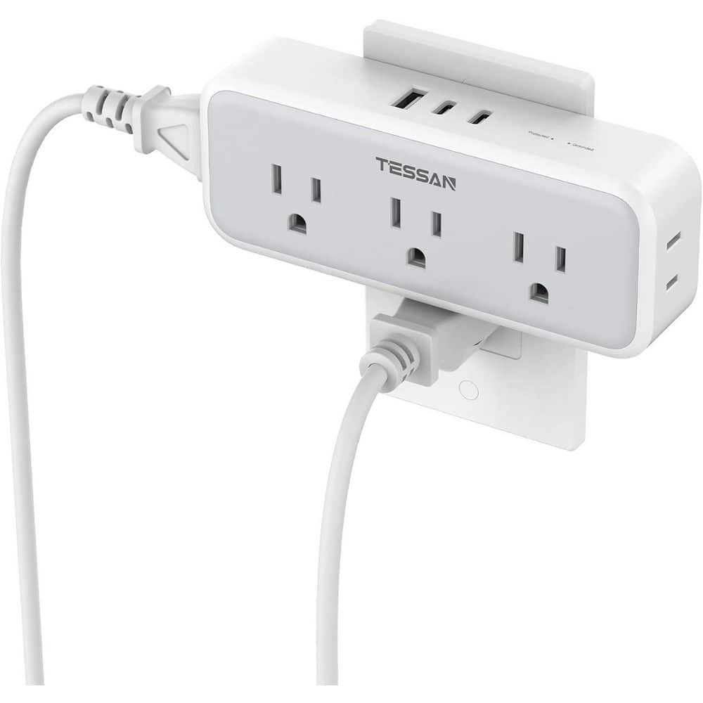 Wall Outlet Extender with Dual USB-C Charging - 15W - Gray and White