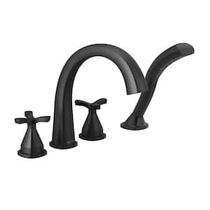 Stryke 2-Handle Deck Mount Roman Tub Faucet Trim Kit in Matte Black with Hand Shower (Valve Not Included)