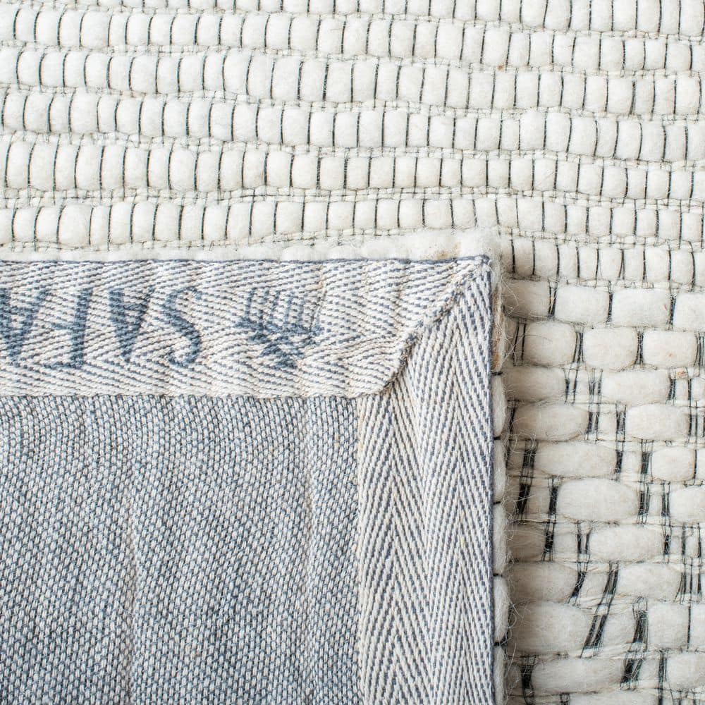 Ivory Flat Woven Square Wool and Synthetic Area Rug