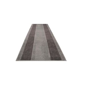 Euro Meander Design Gray 26 in. Width x 17 ft. Length Slip-Resistant Runner Rug