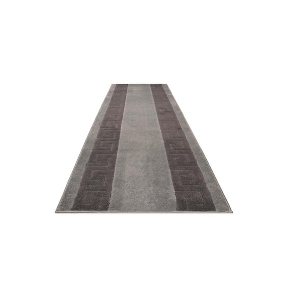 RugStylesOnline Euro Meander Design Gray 26 in. Width x 17 ft. Length Slip-Resistant Runner Rug