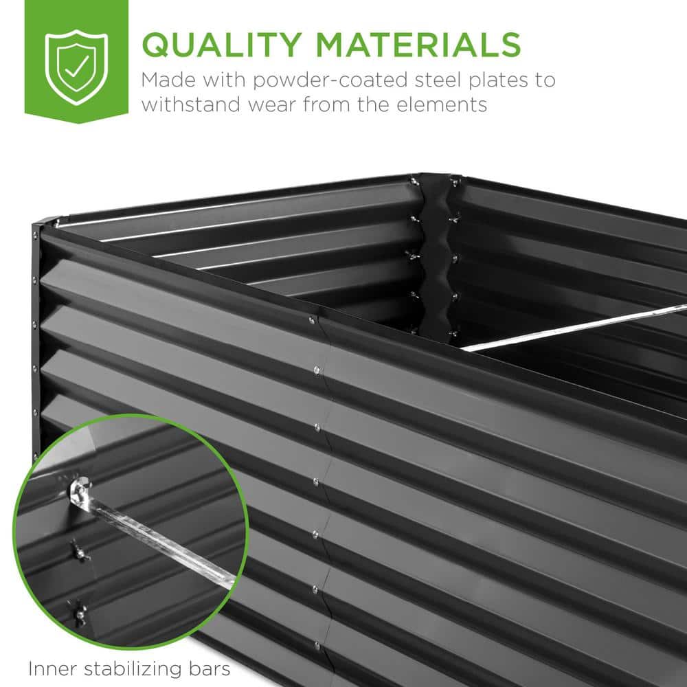 Gray Powder-Coated Steel Raised Garden Bed Planter Box, 6x3x2ft