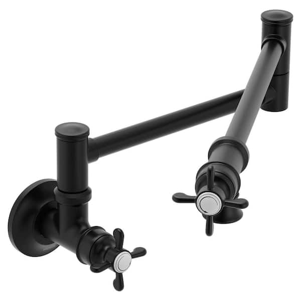 Weymouth Traditional Wall Mount Pot Filler Kitchen Faucet in Matte Black