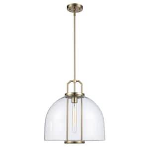 Rhapsody 16 in. 1-Light Gold Pendant Light Fixture with Clear Glass Shade