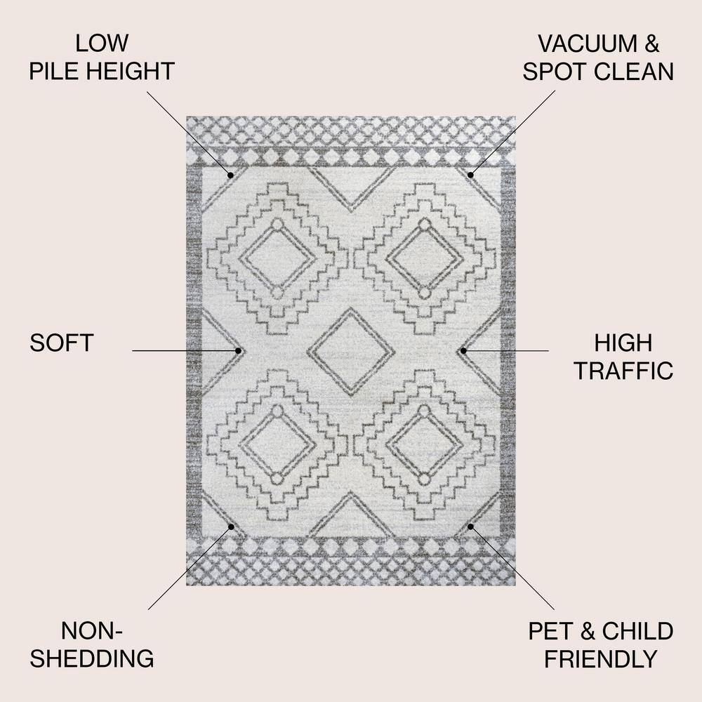 Modern Geometric Gray Synthetic Round Area Rug 92.91 in
