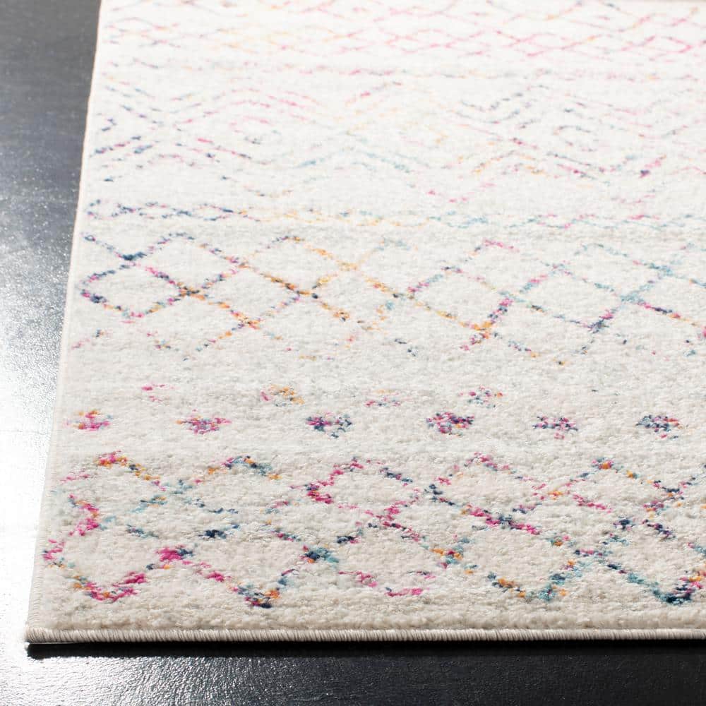 Ivory & Fuchsia Moroccan Boho Distressed 8' x 10' Area Rug