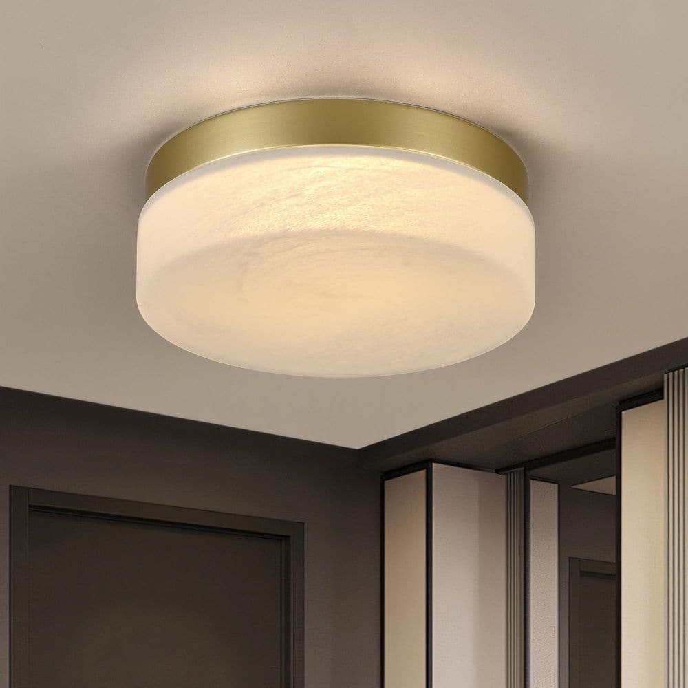 11.4 in. Gold and Frosted Drum Matte LED Flush Mount Ceiling Light Fixture with Frosted Glass Shade with Integrated LED price history on PriceWatchPro