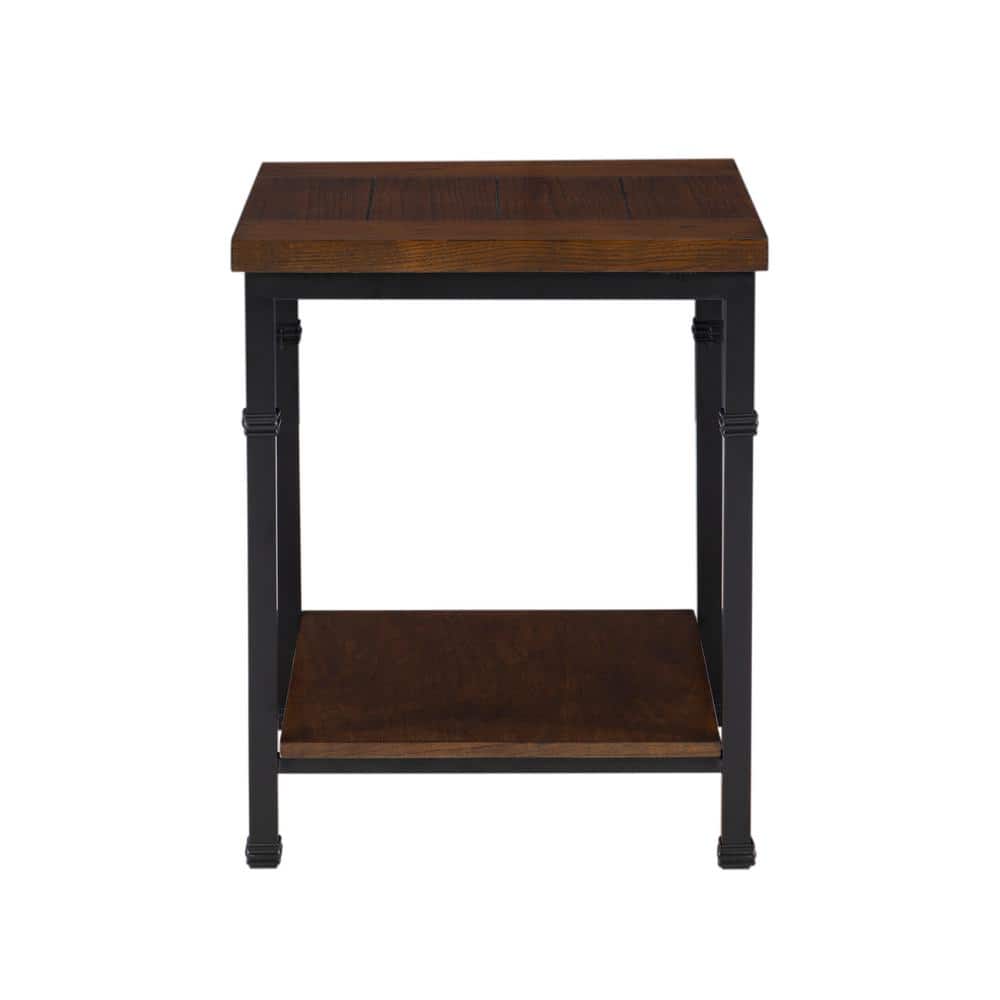 Austin Industrial Black Metal and Ash Wood End Table with Shelf