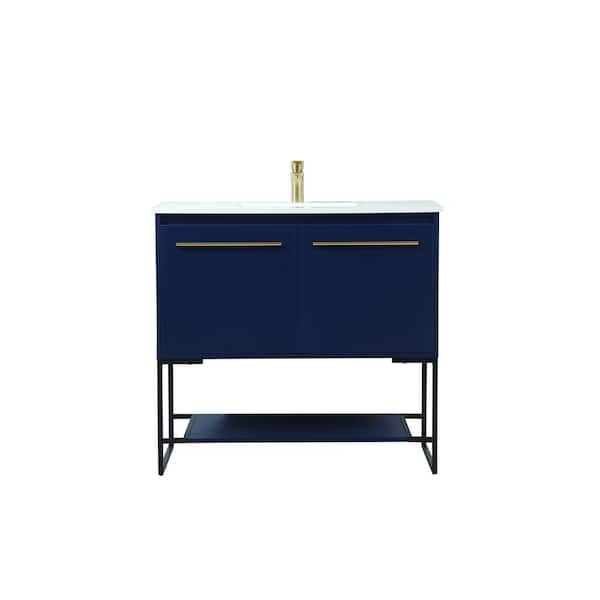 Unbranded Timeless Home 36 in. W Single Bath Vanity in Blue with Engineered Stone Vanity Top in Ivory with White Basin
