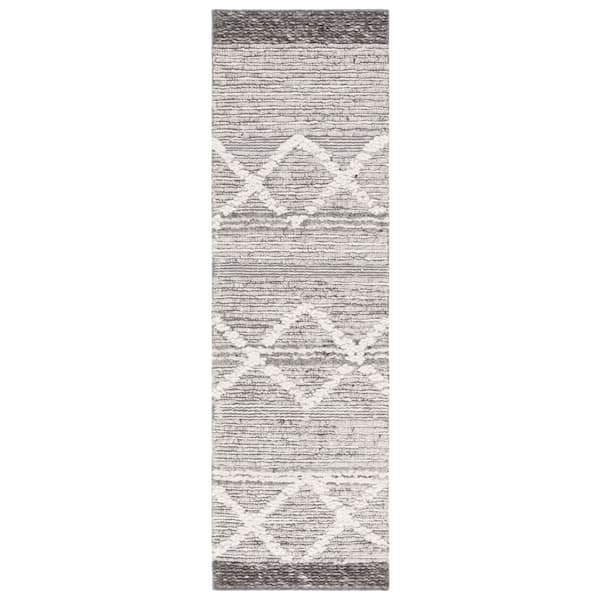 Casablanca 2 ft. x 8 ft. Gray/Ivory Diamond Striped Runner Rug