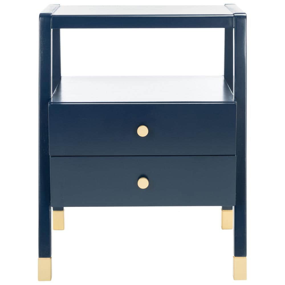 Navy and Gold Rectangular Wood Storage Accent Table with Drawers
