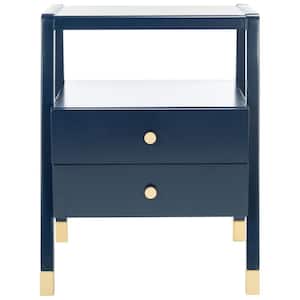 Cove 19 in. Navy/Gold Rectangle Wood Storage End Table