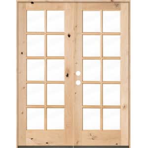 60 in. x 80 in. French Knotty Alder Right Hand Inswing 10-Lite Clear Glass Unfinished Wood Double Prehung Front Door