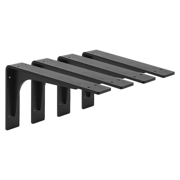 10 in. x 6 in. Premium Alloy Metal Heavy Duty Max Load 300 lbs. L Shelf Brackets, Black (4-Pack)
