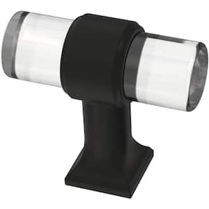 Acrylic Bar 1-9/16 in. (40 mm) Modern Matte Black and Clear Cabinet Knob