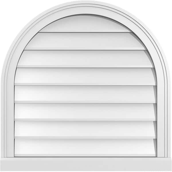 Ekena Millwork 26 in. x 26 in. Round Top Surface Mount PVC Gable Vent: Decorative with Brickmould Sill Frame