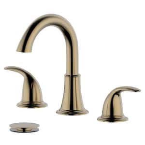 8 in. Widespread Double Handle Bathroom Faucet with Pop-Up Drain with Overflow in Gold