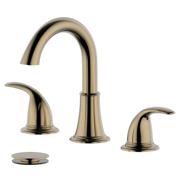 Bellaterra Home 8 in. Widespread Double Handle Bathroom Faucet with Pop-Up Drain with Overflow in Gold