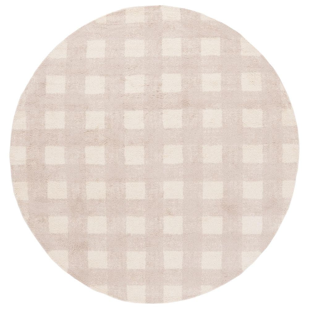 UPC 198162000454 product image for Easy Care Ivory/Beige 6 ft. x 6 ft. Solid Lattice Grid Round Area Rug | upcitemdb.com