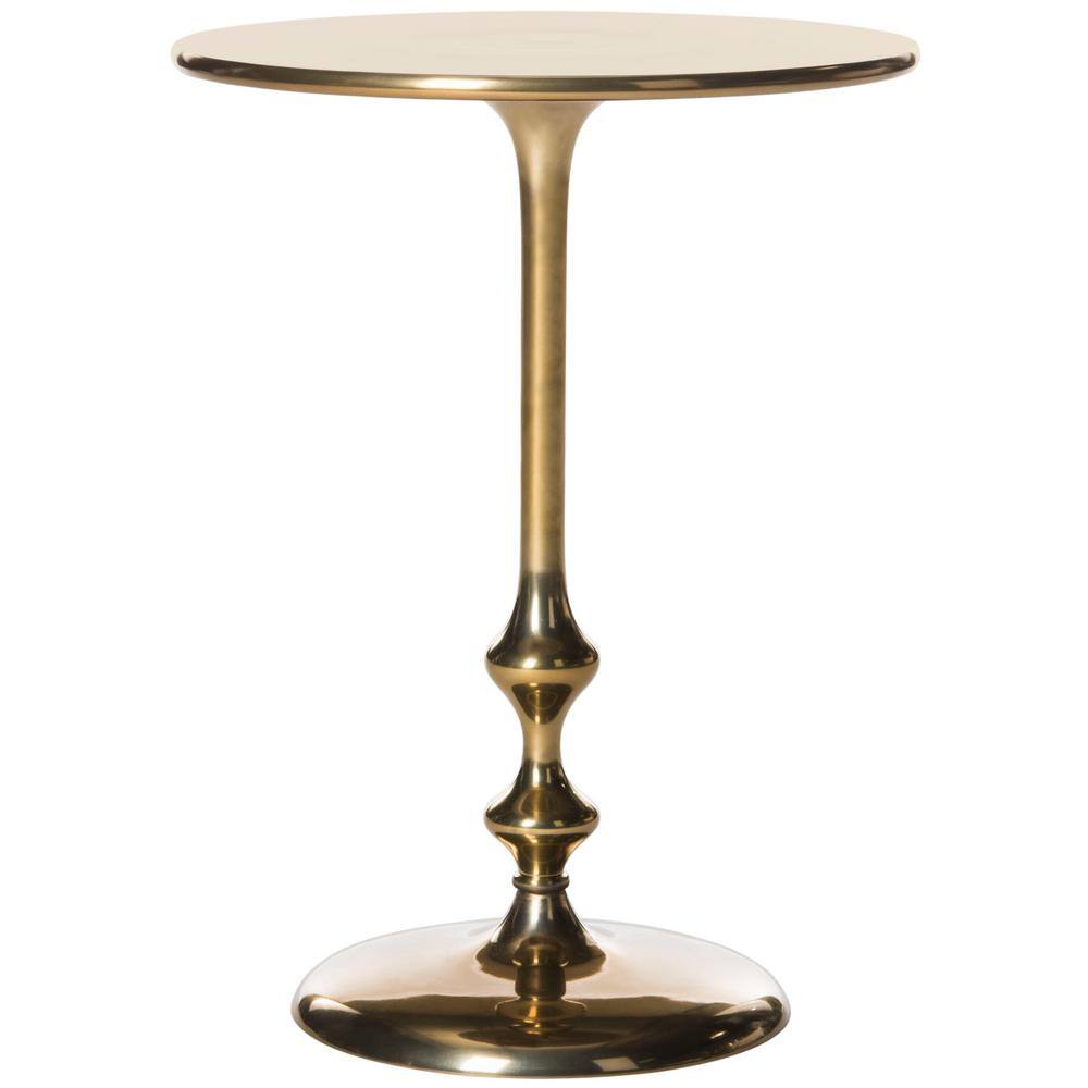 Antique Brass Round Metal Side Table, 16 Inch