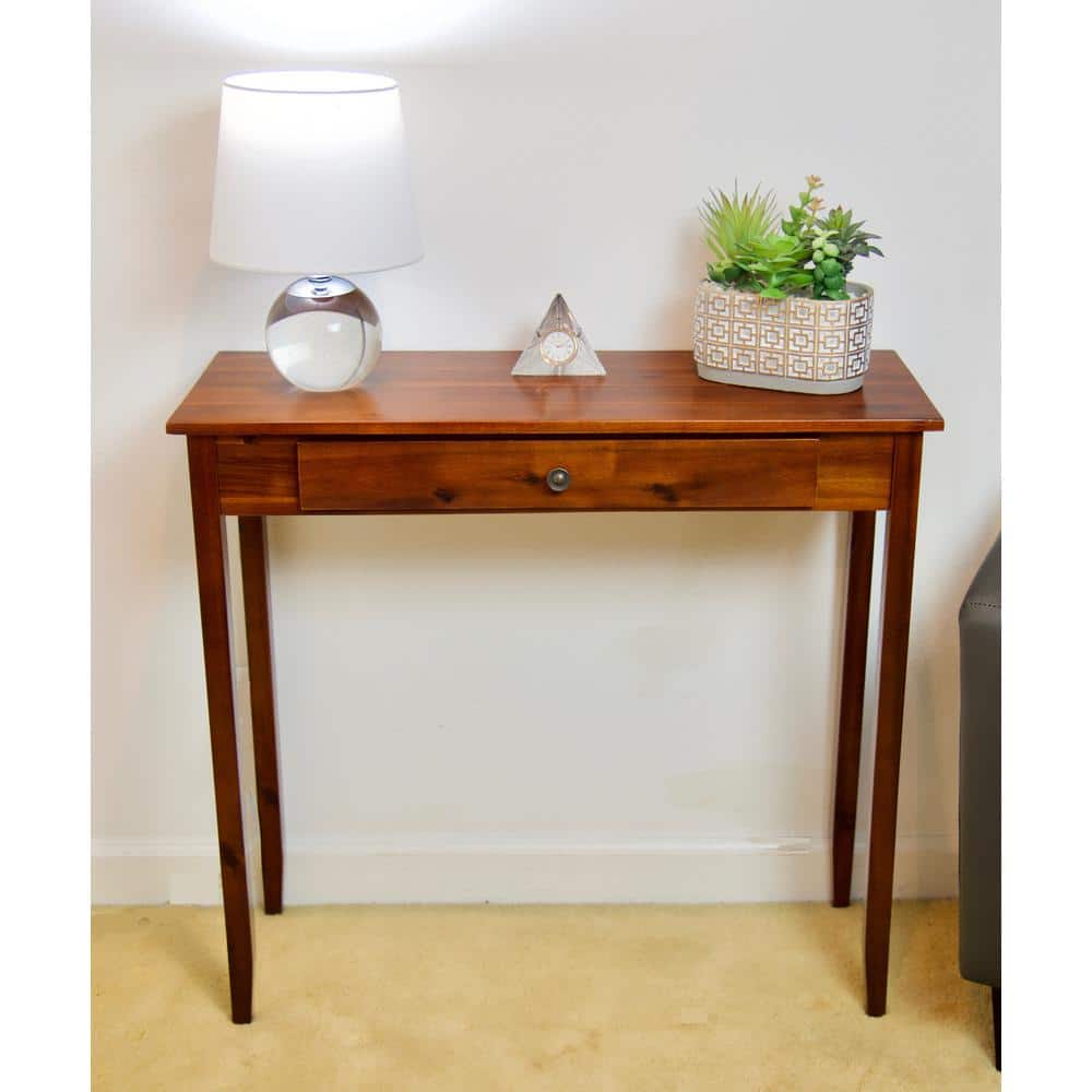 Mahogany Rectangular Side Table with Drawer and Metal Accents