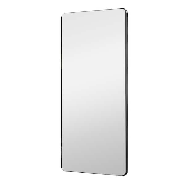 Unbranded 24 in. W x 65 in. H Rectangle Aluminum Rounded Corner Rimless Floor Mirror Full Length Mirrors in Black