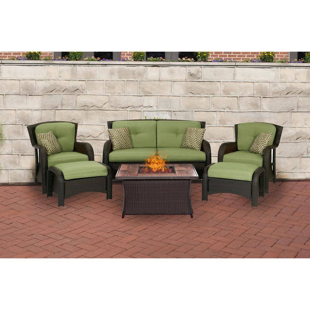 Hanover Strathmere 6Piece Woven Patio Seating Set with Wood GrainTop