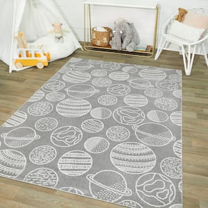 Space Planets Medium Grey 5 ft. x 7 ft. Area Rug