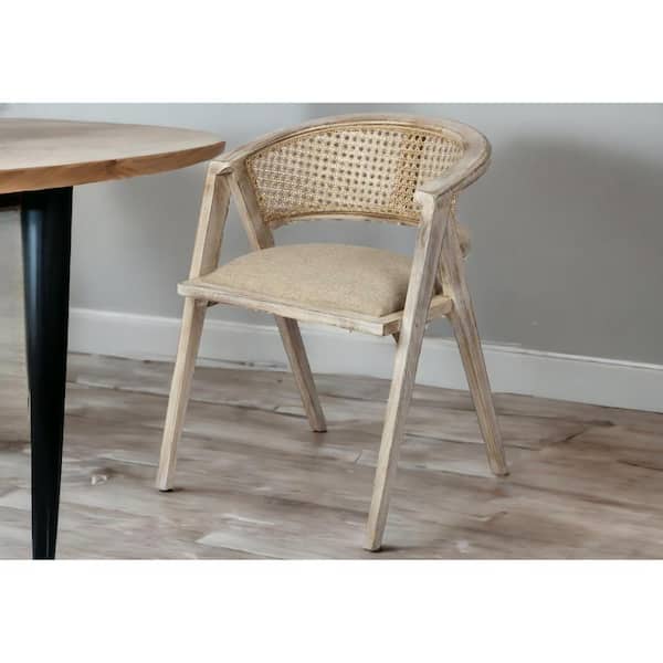 HomeRoots Beige And Gray Upholstered Linen Curved Back Arm Chair