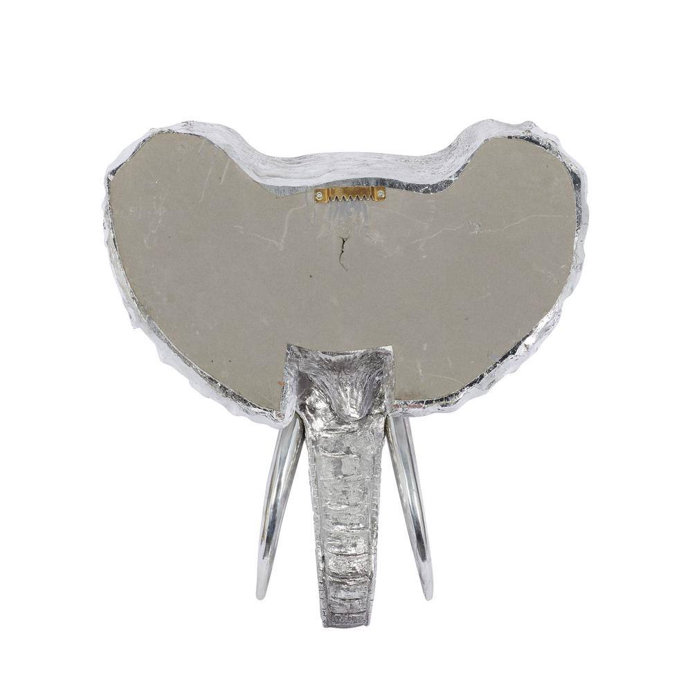 Silver Polystone Elephant Head Wall Sculpture with Tusks