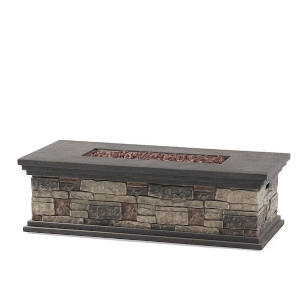 56.25 in. Rectangle Outdoor MGO Concrete Patio Fire Pit Table in Stone Gray