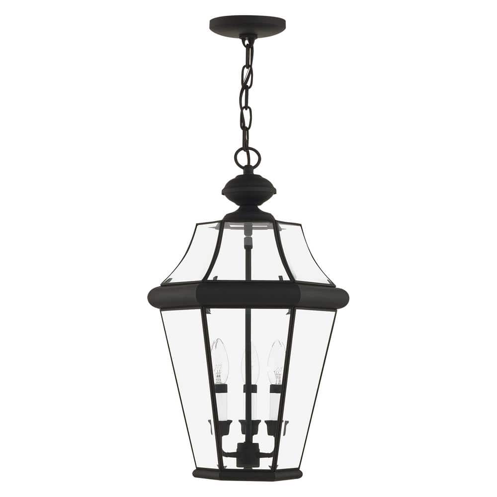Georgetown Classic Black Brass 3-Light Outdoor Pendant with Clear Beveled Glass