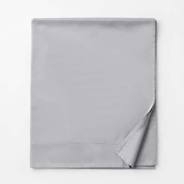 The Company Store Company Cotton Sateen Extra Deep Solid Platinum Cotton Oversized Queen 350 Thread Count Flat Sheet