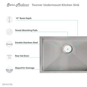 Tourner 27 in. x 19 in. Stainless Steel, Single Basin, Undermount Kitchen Sink