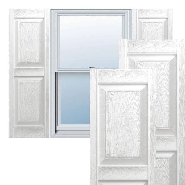 Ekena Millwork 12 in. x 67 in. Lifetime 2 Equal Raised Panel Vinyl Standard Shutters Pair in White