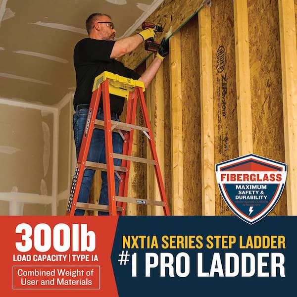 8 ft. Fiberglass Step Ladder with 300 lb. Load Capacity Type IA Duty Rating and Lock-in Job Caddy Accessory