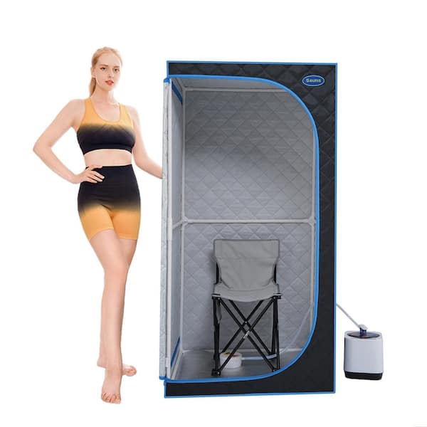 Cesicia 1-Person Black Electric Heater Sauna Tent with Remote Control and Foldable Chair