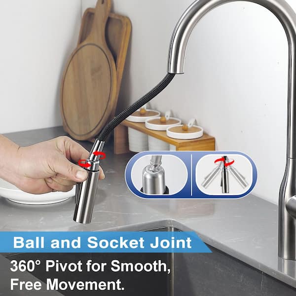 Lead-free 18 in. Single Handle 2-Mode Pull Down Sprayer Kitchen Faucet 360° Spout Swivel in Brushed Nickel