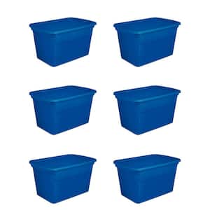 30 Gal. Plastic Stackable Storage Bin Container Box, Blue (6-Pack)