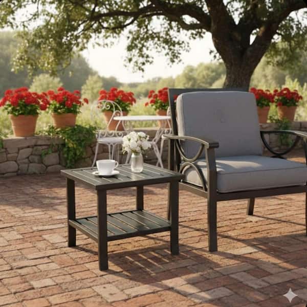 1-Piece 19 in. W x 19 in. D x 18 in. H Black Metal Square Outdoor