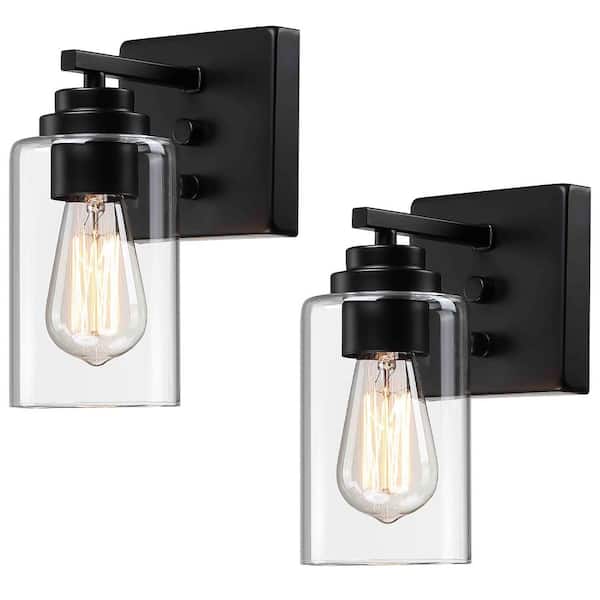 4.8 in. W 1-Light Black Wall Sconce with Switch, 2 Set Modern Wall Light