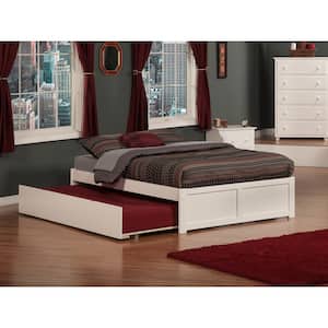Concord White Solid Wood Frame King Platform Bed with Twin XL Trundle and Footboard