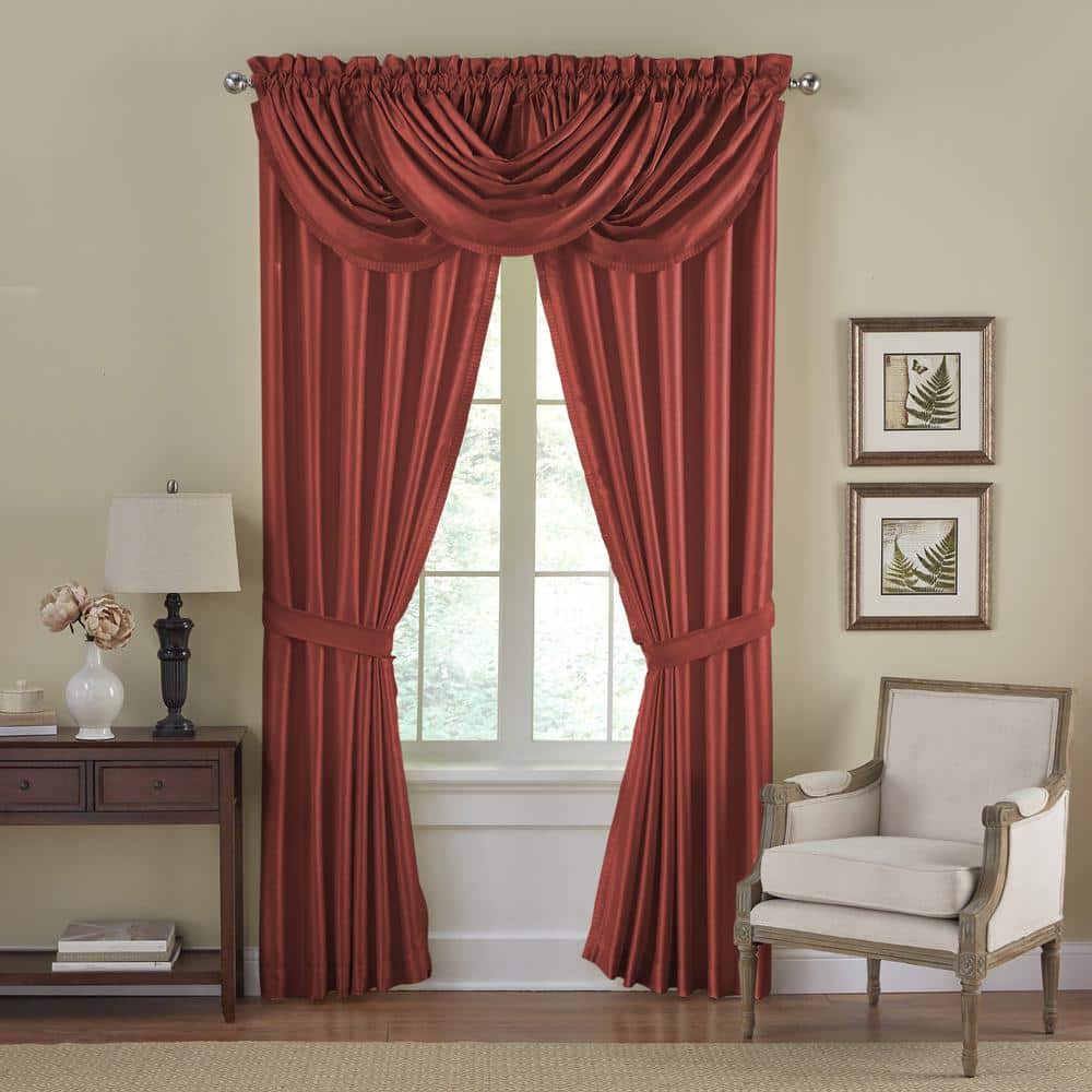 Rouge Faux Silk Blackout Pleated Window Curtain Panel