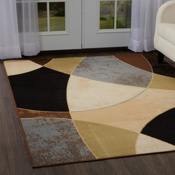 Optimum Napoli Beige/Black 5 ft. x 7 ft. Geometric Area Rug