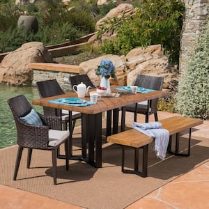 Eliza Multi-Brown 6-Piece Faux Rattan Rectangle 29.75 in. Outdoor Dining Set with Light Brown Cushions