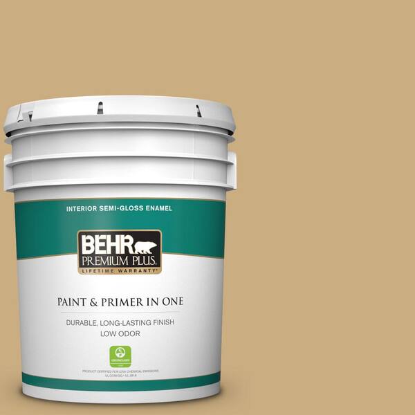 BEHR PREMIUM PLUS 5 gal. #S310-4 Perennial Gold Semi-Gloss Enamel Low Odor Interior Paint and Primer in One